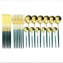 Set Tacamuri EDAR 24 Piese Stil Portughez, Otel Inoxidabil, Verde/Auriu