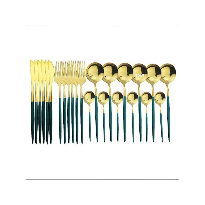 Set Tacamuri EDAR 24 Piese Stil Portughez, Otel Inoxidabil, Verde/Auriu