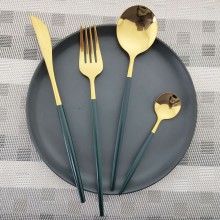 Set Tacamuri EDAR 24 Piese Stil Portughez, Otel Inoxidabil, Verde/Auriu