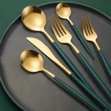 Set Tacamuri EDAR 24 Piese Stil Portughez, Otel Inoxidabil, Verde/Auriu