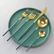Set Tacamuri EDAR 24 Piese Stil Portughez, Otel Inoxidabil, Verde/Auriu