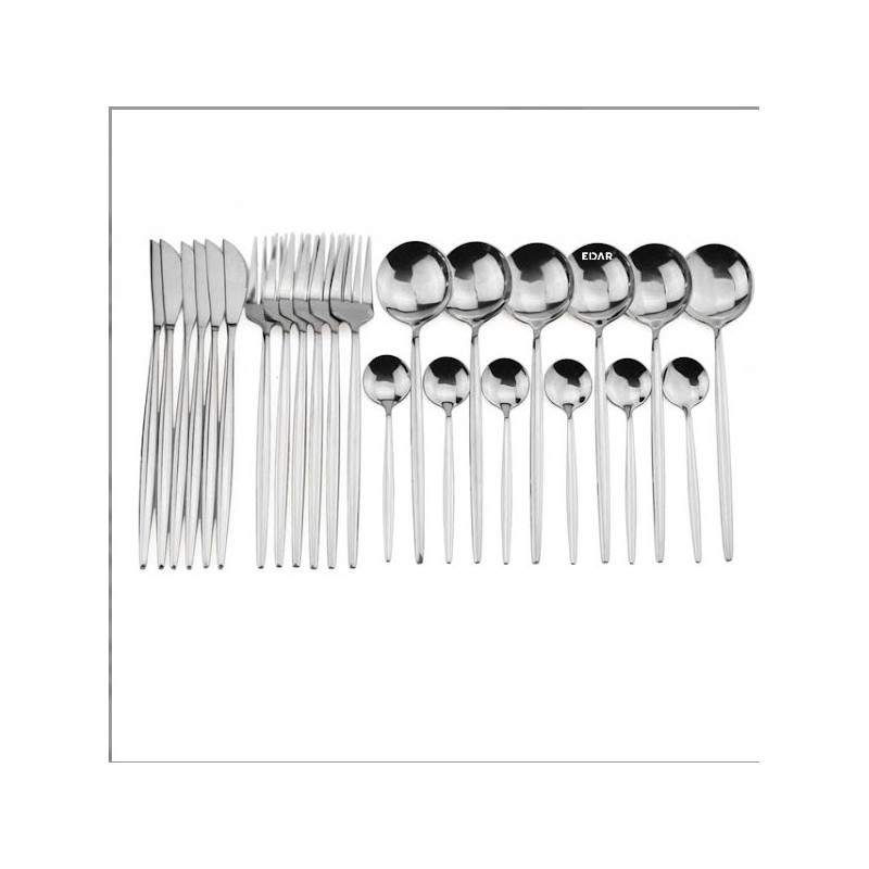 Set Tacamuri EDAR 24 Piese Stil Portughez, Otel Inoxidabil, Finisaj Lucios, Argintiu