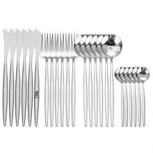 Set Tacamuri SIKS 24 Piese Stil Portughez, Otel Inoxidabil, Finisaj Lucios, Argintiu