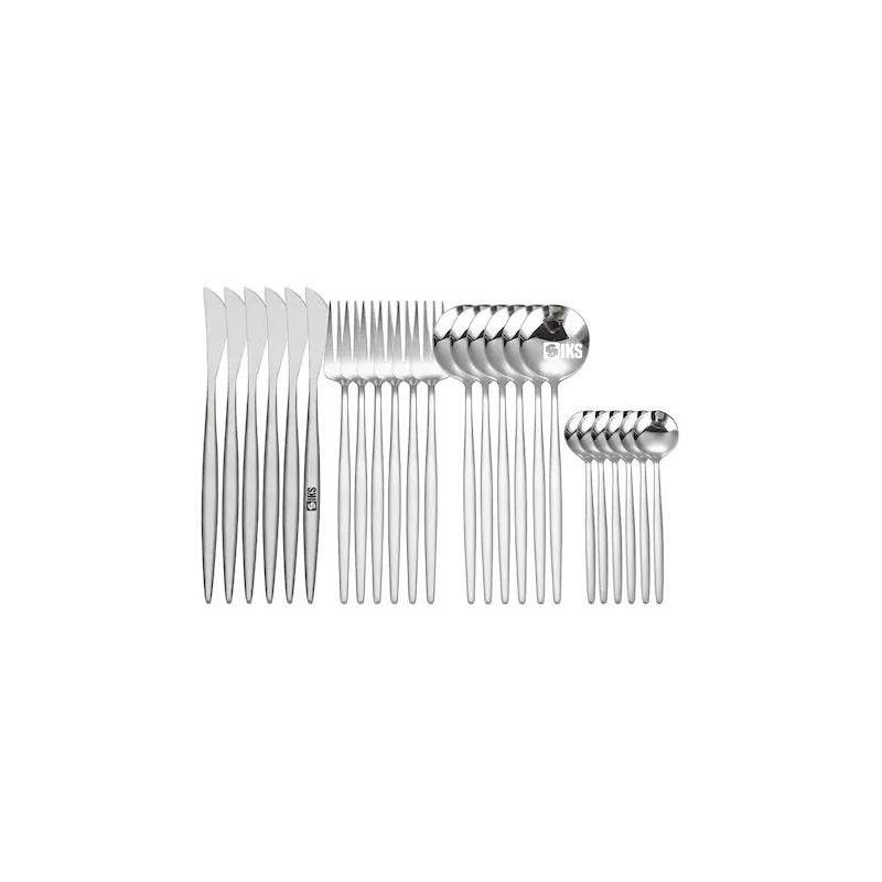 Set Tacamuri SIKS 24 Piese Stil Portughez, Otel Inoxidabil, Finisaj Lucios, Argintiu Set Tacamuri SIKS 24 Piese Stil Portughez, Otel Inoxidabil, Finisaj Lucios, Argintiu