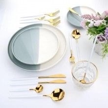 Set Tacamuri EDAR 24 Piese Stil Portughez, Otel Inoxidabil, Finisaj Lucios, Alb/Auriu