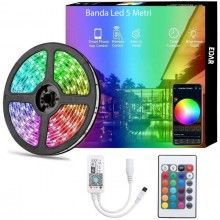 Kit Banda Led 5050 RGB 12V EDAR, Smart Led Strip, Aplicatie Telefon, Control Prin Telecomanda 24 Taste, Lumina Ambientala Mul...