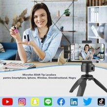 Microfon EDAR Tip Lavaliera pentru Smartphone, Iphone, Wireless, Omnidirectional, Negru Microfon EDAR Tip Lavaliera pentru Smartphone, Iphone, Wireless, Omnidirectional, Negru