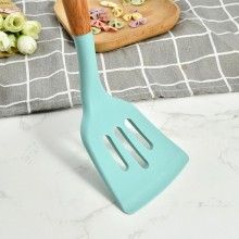Set 12 Ustensile EDAR Din Silicon Alimentar, SPA12, Cu Maner De Lemn, Turcoaz, 2 Kg