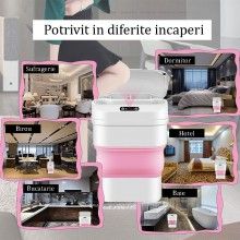 Cos De Gunoi Smart SIKS, Cu Senzor De Miscare, Alb/Roz, Pliabil, Cu Capac Automat, Capacitate 8 - 17 L