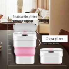 Cos De Gunoi Smart SIKS, Cu Senzor De Miscare, Alb/Roz, Pliabil, Cu Capac Automat, Capacitate 8 - 17 L