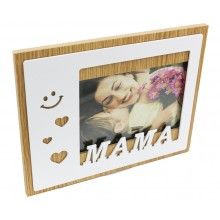 Rama foto SIKS®, 15 x 10 cm, cu mesaj Mama, cu suport, din lemn, culoare Alb
