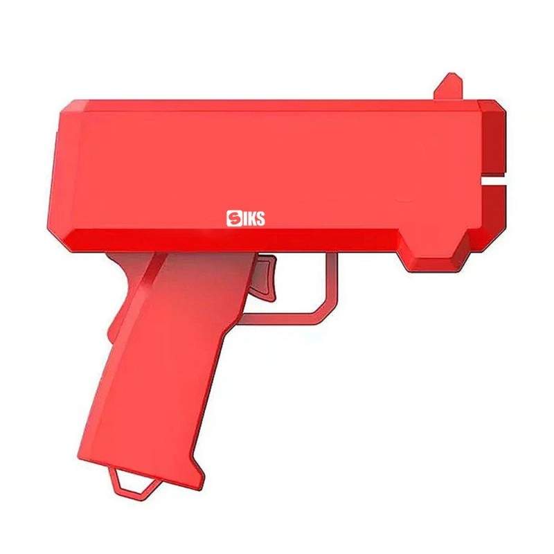 Pistol de bani SIKS Money Gun, pentru petreceri, Bancnote Incluse, rosu