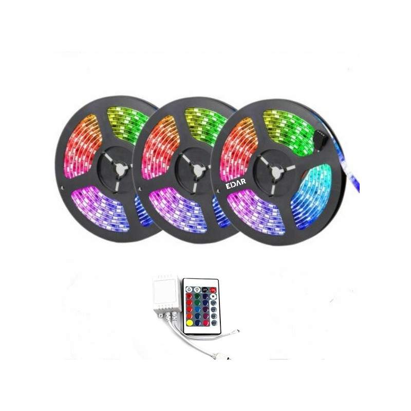 Kit Banda LED EDAR, Led RGB2835, Cu Telecomanda, Lungime 15m, Interior, Iluminare Ambientala Casa, Multicolor