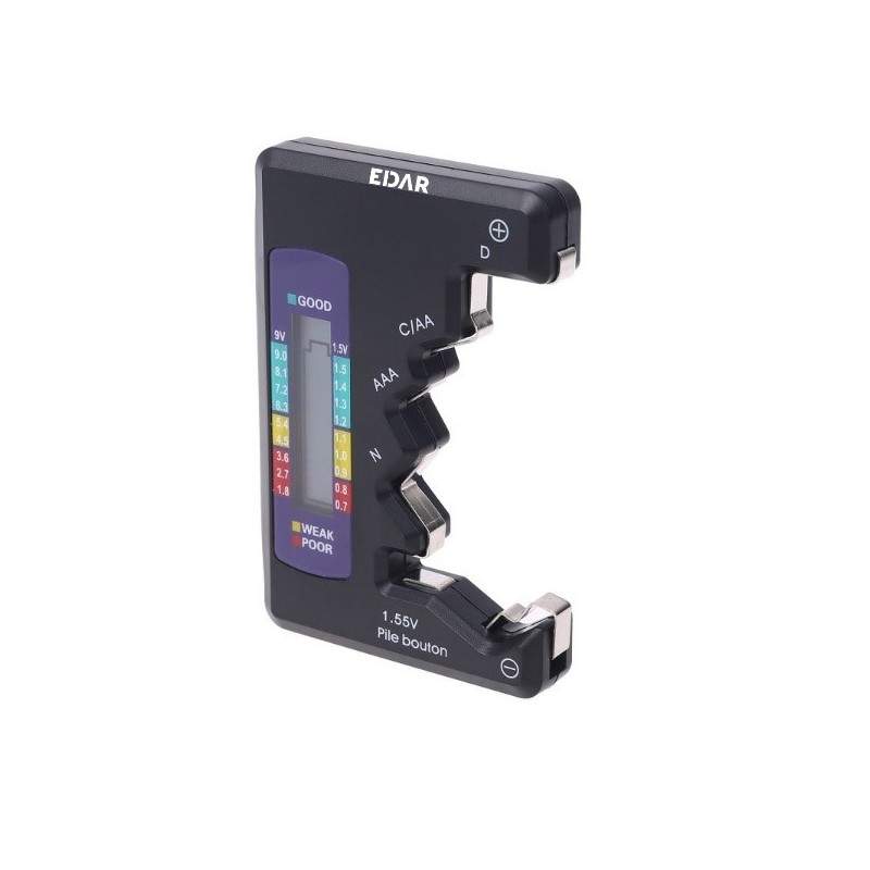 Tester Baterii EDAR 1,5 V-9 V, D, C, AA, AAA, N, Portabil, LCD, Negru Tester Baterii EDAR 1,5 V-9 V, D, C, AA, AAA, N, Portabil, LCD, Negru
