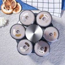 Set 6 x Recipiente pentru Condimente EDAR, Suport Rotativ 360, 115 x 40 mm, Negru/Argintiu