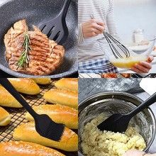 Set 5 Ustensile de Bucatarie EDAR din Silicon Termorezistent, Inox, Tel, Pensula, Spatula Mica/Mare, Paleta, 5 Piese, 350g, N...