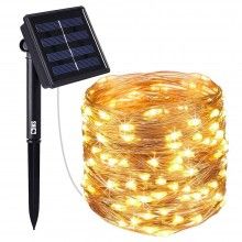 Ghirlanda Luminoasa Decorativa Solara SIKS Din Cupru, Lumina Galben Cald, 12 M Cu 100 X LED, Prindere Tip Tarus