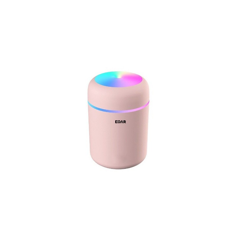 Umidificator Aromaterapie EDAR RGB, cu 2 Jocuri de Lumini, 300 ml, USB, Pentru Casa Si Auto, Roz