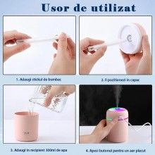 Umidificator Aromaterapie EDAR RGB, cu 2 Jocuri de Lumini, 300 ml, USB, Pentru Casa Si Auto, Roz