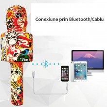 Microfon Wireless Karaoke SIKS, LY100, M3, Pentru Copii, Model Grafitti, 100hz, IOS, Android, Tableta, PC, Bluetooth, USB Microfon Wireless Karaoke SIKS, LY100, M3, Pentru Copii, Model Grafitti, 100hz, IOS, Android, Tableta, PC, Bluetooth, USB