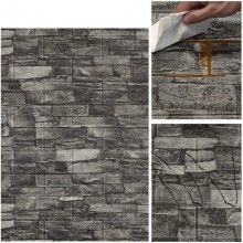 Tapet 3D Autoadeziv EDAR, design modern, rezistent la apa, usor de curatat, dimensiuni 77x70cm, model piatra in relief, gri