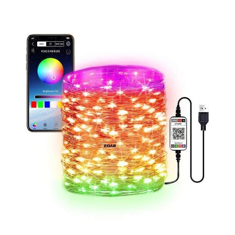 Instalatie luminoasa EDAR, inteligenta, bluetooth 4.0, control din aplicatie, conectare prin USB, multicolora, 5 metri