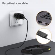 Lanterna SIKS Cu Acumulator Intern, Frontala, Pentru Cap, USB TYPE C Pescuit, Camping, Drumetii, Cu Senzor Miscare, Waterproo...