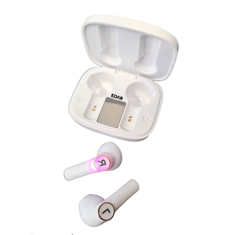 Casti audio wireless EDAR, Bluetooth, microfon incorporat, stereo, dock incarcare, rezistente la apa, Albe Casti audio wireless EDAR, Bluetooth, microfon incorporat, stereo, dock incarcare, rezistente la apa, Albe