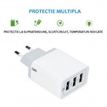 Conector SIKS 3 port-uri USB micro Pentru Telefon, Adaptor retea, Alb