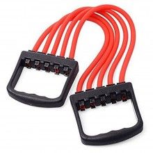 Extensor cu 5 Corzi SIKS, pentru Fitness, Antrenamente, Cauciuc, Rosu