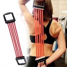 Extensor cu 5 Corzi SIKS, pentru Fitness, Antrenamente, Cauciuc, Rosu