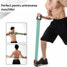 Extensor cu 5 Corzi SIKS, pentru Fitness, Antrenamente, Cauciuc, Verde Extensor cu 5 Corzi SIKS, pentru Fitness, Antrenamente, Cauciuc, Verde