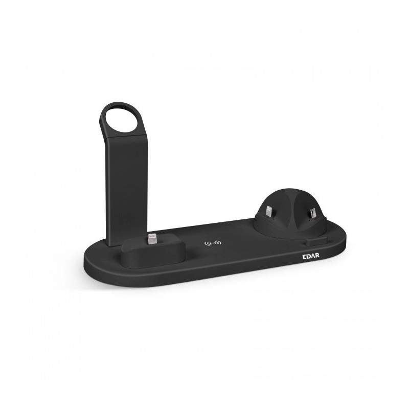 Incarcator EDAR® wireless, statie incarcare 4 in 1, portabil, pentru telefon, smartwatch, casti, negru