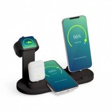 Incarcator EDAR® wireless, statie incarcare 4 in 1, portabil, pentru telefon, smartwatch, casti, negru