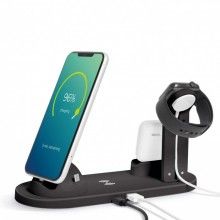 Incarcator EDAR® wireless, statie incarcare 4 in 1, portabil, pentru telefon, smartwatch, casti, negru