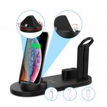 Incarcator EDAR® wireless, statie incarcare 4 in 1, portabil, pentru telefon, smartwatch, casti, negru