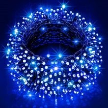 Instalatie LED Liniara SIKS, cu 300 de LED -uri , 20 m lungime, fir verde inchis, Albastru