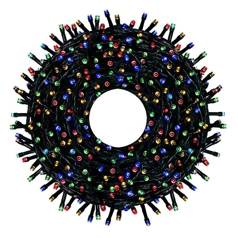 Instalatie De Craciun Liniara SIKS, 72 m, 800 LED-uri, Cu 8 jocuri de lumini, Pentru Exterior/Interior, Fir Verde Inchis, Mul...
