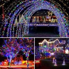 Instalatie De Craciun Liniara SIKS, 72 m, 800 LED-uri, Cu 8 jocuri de lumini, Pentru Exterior/Interior, Fir Verde Inchis, Mul...