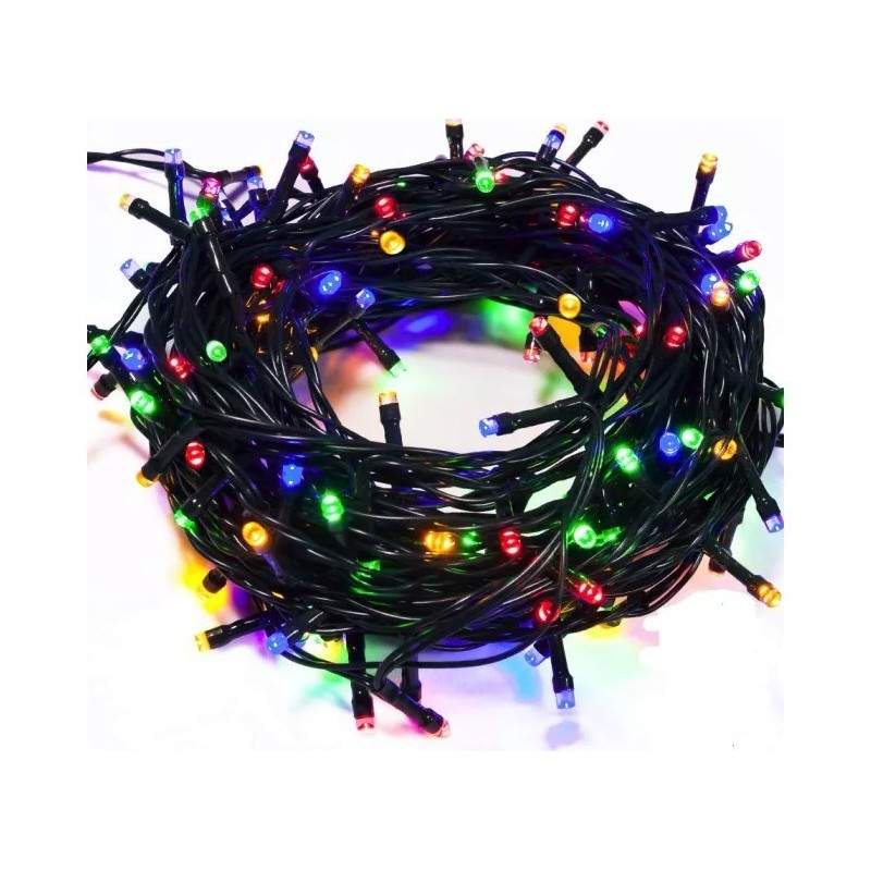 Instalatie LED Liniara EDAR, 7 metri, cu 100 de LED -uri, fir verde inchis, Multicolor