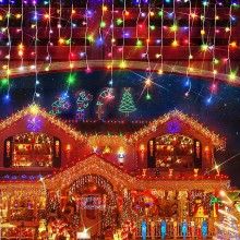 Instalatie de Craciun SIKS Tip Franjuri, 12 m, 300 LED-uri, Multicolora