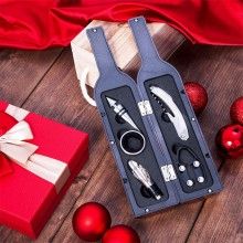 Set Cadou SIKS, Accesorii Vin, 6 Piese Incluse, Ambalaj Sticla De Vin, Negru