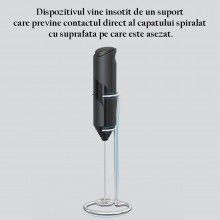 Aparat SIKS Pentru Spumare a Laptelui, Cu Varf Spiralat, Functionare pe Baterii, Suport Inclus, Negru