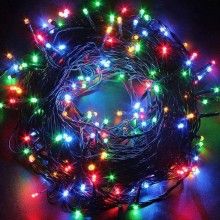 Instalatie LED Liniara SIKS, cu 400 de LED -uri, 30 m lungime, fir verde inchis, Multicolor
