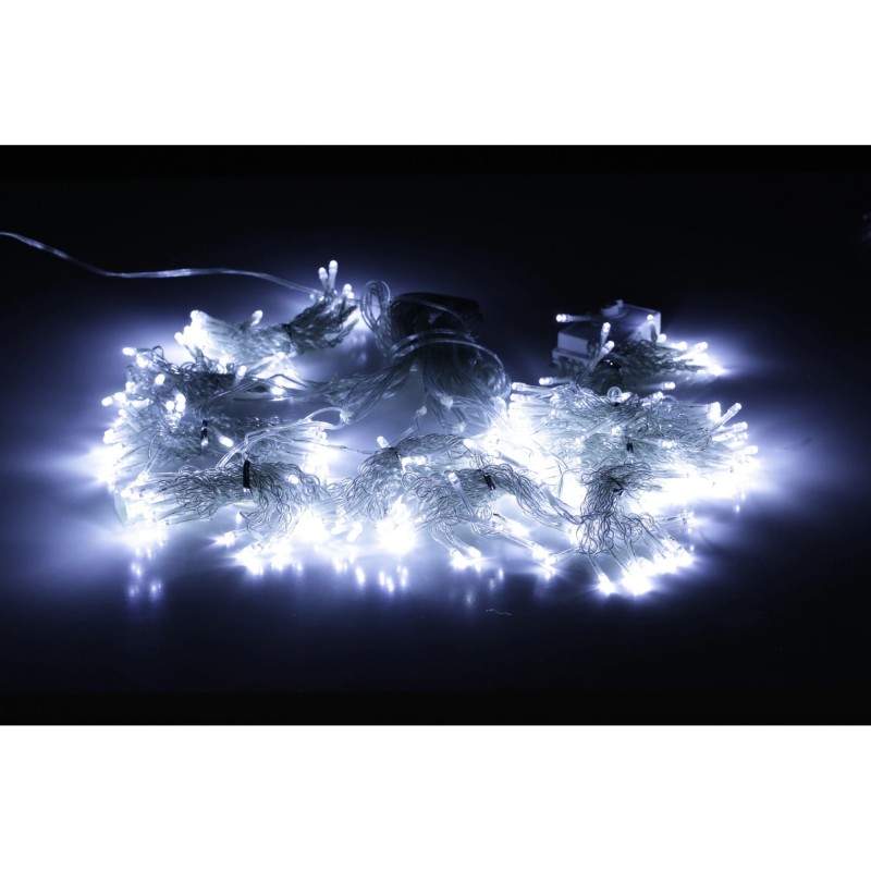 Instalatie de craciun, Model perdea, 8 jocuri de lumina, Franjuri, 300 led, Pentru Exterior/Interior, Fir Alb, Interconectabi...