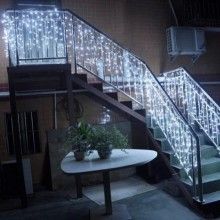 Instalatie de craciun, Model perdea, 8 jocuri de lumina, Franjuri, 300 led, Pentru Exterior/Interior, Fir Alb, Interconectabi...