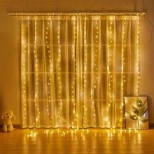Instalatie de craciun, Model perdea, 8 jocuri de lumina, Franjuri, 300 led, Pentru Exterior/Interior, Fir Alb, Interconectabi...