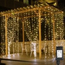 Instalatie de craciun, Model perdea, 8 jocuri de lumina, Franjuri, 300 led, Pentru Exterior/Interior, Fir Alb, Interconectabi...