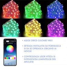 Instalatie De Craciun RGB SIKS Cu Control Bluetooth Prin Aplicatie, 10m, Luminozitate Reglabila, USB, Multicolor, IP44 Rezist...