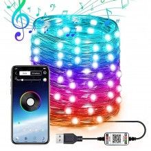 Instalatie De Craciun RGB SIKS Cu Control Bluetooth Prin Aplicatie, 20m, Luminozitate Reglabila, USB, Multicolor, IP44 Rezist...